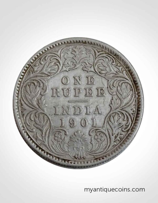 Rare and Old Victoria One Rupee Silver Coin 1901
